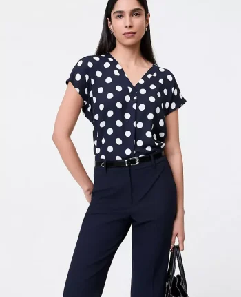 Ann Taylor Tops And Blouses|Dotted Mixed Media Pleat Front Top Night Sky