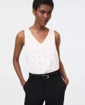 Ann Taylor Tops And Blouses|Dotted Mixed Media V-Neck Shell Feather