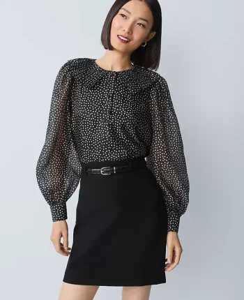 Ann Taylor Tops And Blouses|Dotted Pleated Collar Blouse Black