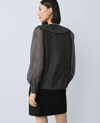 Ann Taylor Tops And Blouses|Dotted Pleated Collar Blouse Black