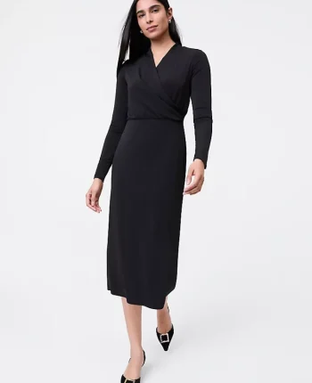 Ann Taylor Dresses|Draped Knit Midi Sheath Dress Black