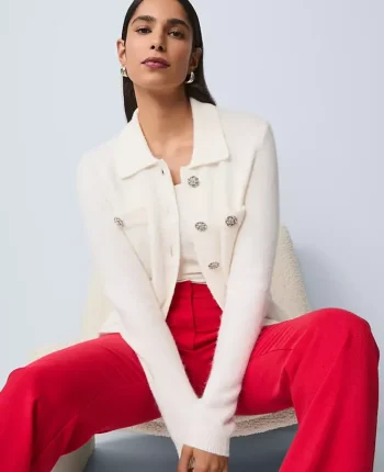 Ann Taylor Sweaters|All Sweaters|Embellished Collared Cardigan Winter White