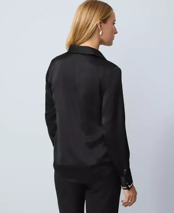 Ann Taylor Tops And Blouses|Embellished Cuff Essential Shirt Black