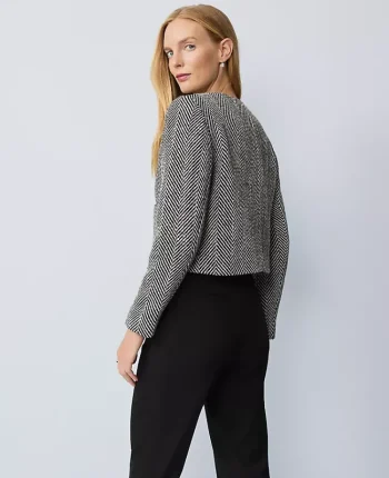 Ann Taylor Jackets And Blazers|Embellished Herringbone Cropped Jacket Black