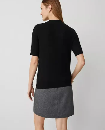 Ann Taylor Sweaters|All Sweaters|Essential Button Mock Neck Sweater Tee Black