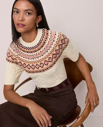 Ann Taylor Sweaters|All Sweaters|Fair Isle Cable Sweater Tee Seedpearl