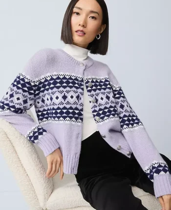 Ann Taylor Sweaters|All Sweaters|Fair Isle Cardigan Lavender Bouquet