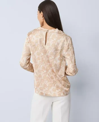 Ann Taylor Tops And Blouses|Floral Asymmetric Satin Top Cafe Au Lait