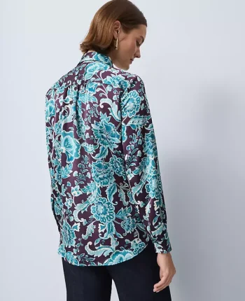 Ann Taylor Tops And Blouses|Floral Camp Shirt Aubergine Dream
