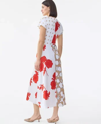 Ann Taylor Dresses|Floral Collage Twisted Midi Dress Fiery Sunset