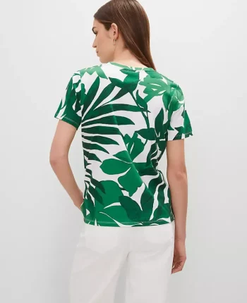 Ann Taylor Tops And Blouses|Floral Crew Neck Tee Leafy Green