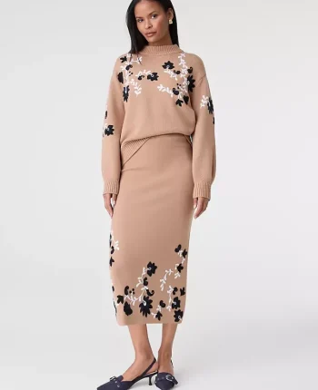 Ann Taylor Skirts|Sweaters|Floral Jacquard Sweater Skirt Cafe Au Lait
