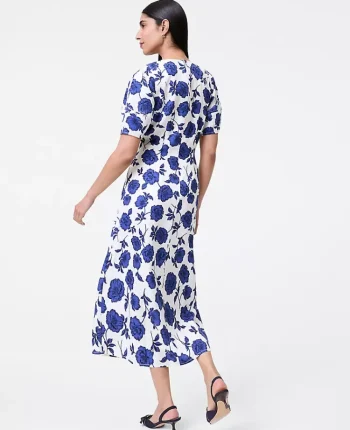 Ann Taylor Dresses|Floral Linen Blend Midi Dress Electric Periwinkle