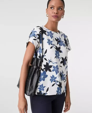 Ann Taylor Tops And Blouses|Floral Mixed Media Crew Neck Tee Winter White