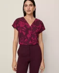 Ann Taylor Tops And Blouses|Floral Mixed Media Pleat Front Top Poised Plum