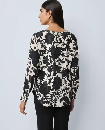 Ann Taylor Tops And Blouses|Floral Mixed Media Top Black