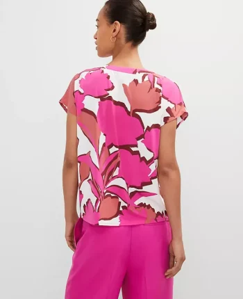 Ann Taylor Tops And Blouses|Floral Mixed Media Top Rose Violet
