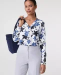 Ann Taylor Tops And Blouses|Floral Pleat Front Top Winter White