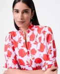 Ann Taylor Tops And Blouses|Floral Ruffle Collar Shirt Fiery Sunset
