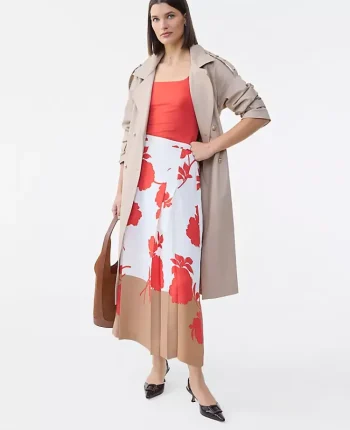 Ann Taylor Skirts|Floral Satin Pleated Maxi Skirt Fiery Sunset