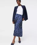 Ann Taylor Skirts|Floral Satin Pleated Midi Skirt Indigo Dusk