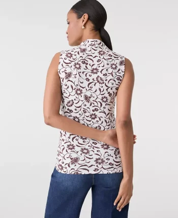 Ann Taylor Tops And Blouses|Floral Sleeveless V-Neck Top Winter Whtie