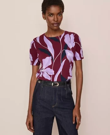 Ann Taylor Sweaters|All Sweaters|Floral Sweater Tee B Windsor Wine
