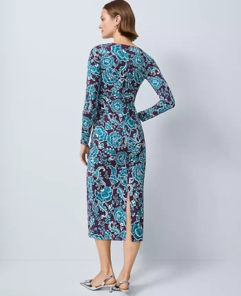 Ann Taylor Dresses|Floral V-Neck Knit Dress Aubergine Dream