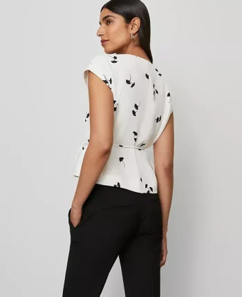 Ann Taylor Tops And Blouses|Floral Wrap Tie Waist Blouse Winter White