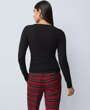 Ann Taylor Tops And Blouses|Gathered V-Neck Top Black