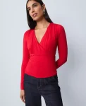 Ann Taylor Tops And Blouses|Gathered V-Neck Top Iconic Red