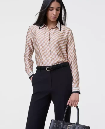 Ann Taylor Tops And Blouses|Geo Satin Button Down Shirt Sail Cloth
