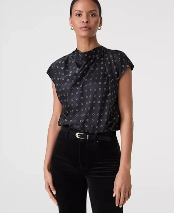 Ann Taylor Tops And Blouses|Geo Satin Cowl Neck Blouse Black