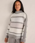 Ann Taylor All Weekend|Haven Well Within Cashmere Striped Mockneck Sweater Fresh Cream
