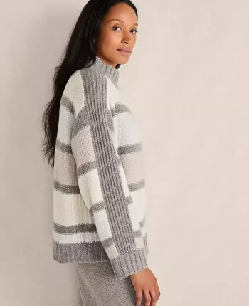 Ann Taylor All Weekend|Haven Well Within Cashmere Striped Mockneck Sweater Fresh Cream