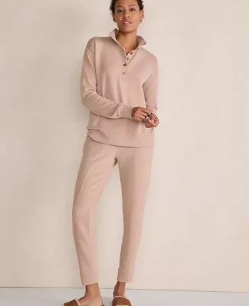 Ann Taylor All Weekend|Haven Well Within Fleece Johnny Collar Henley Desert Clay Heather