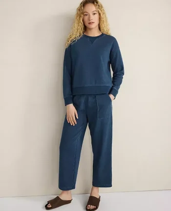 Ann Taylor All Weekend|Haven Well Within Indigo Washed Cotton Fleece Crewneck Pullover Dark Wash