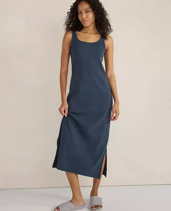 Ann Taylor All Weekend|Haven Well Within Organic Cotton Rib Knit Midi Dress Twilight Navy