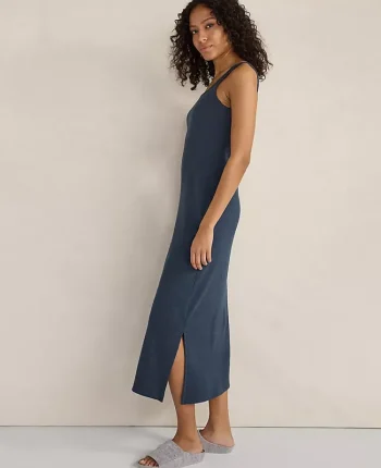Ann Taylor All Weekend|Haven Well Within Organic Cotton Rib Knit Midi Dress Twilight Navy