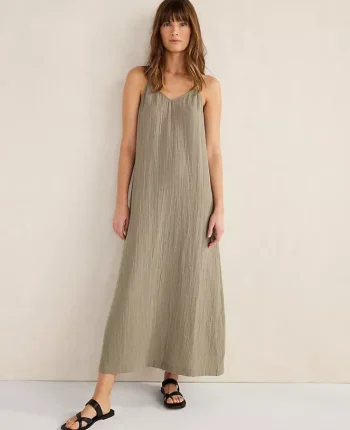 Ann Taylor All Weekend|Haven Well Within Organic Cotton Gauze V-Neck Midi Dress Vetiver-Haven