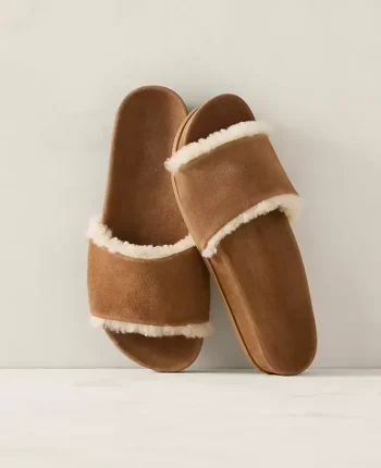 Ann Taylor All Weekend|Haven Well Within Suede And Sherpa Molded Slide Sand Dune