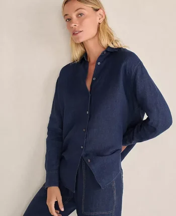 Ann Taylor All Weekend|Haven Well Within The Daily Shirt In Linen Night Navy