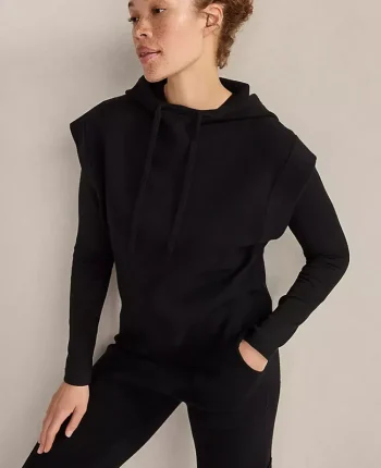 Ann Taylor All Weekend|Haven Well Within Viscose Blend Sleeveless Hoodie Black