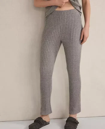 Ann Taylor All Weekend|Haven Well Within Wide Rib Knit Tapered Pants Fog Grey Heather