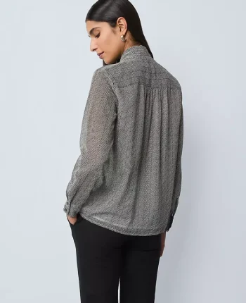 Ann Taylor Tops And Blouses|Herringbone Bow Blouse Black B