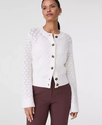 Ann Taylor Sweaters|All Sweaters|Honeycomb Stitch Cardigan Winter White