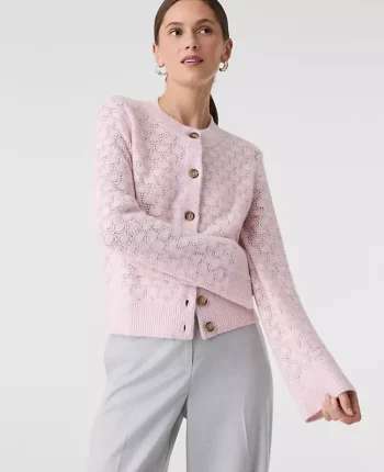 Ann Taylor Sweaters|All Sweaters|Honeycomb Stitch Cardigan Pink Ribbon