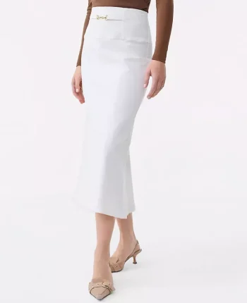 Ann Taylor Skirts|Horsebit Denim Midi Skirt Ivory