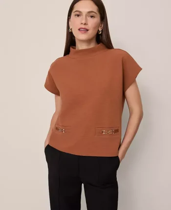 Ann Taylor Tops And Blouses|Horsebit Mock Neck Top Spiced Cider