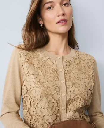 Ann Taylor Sweaters|All Sweaters|Lace Ann Cardigan Camel Melange